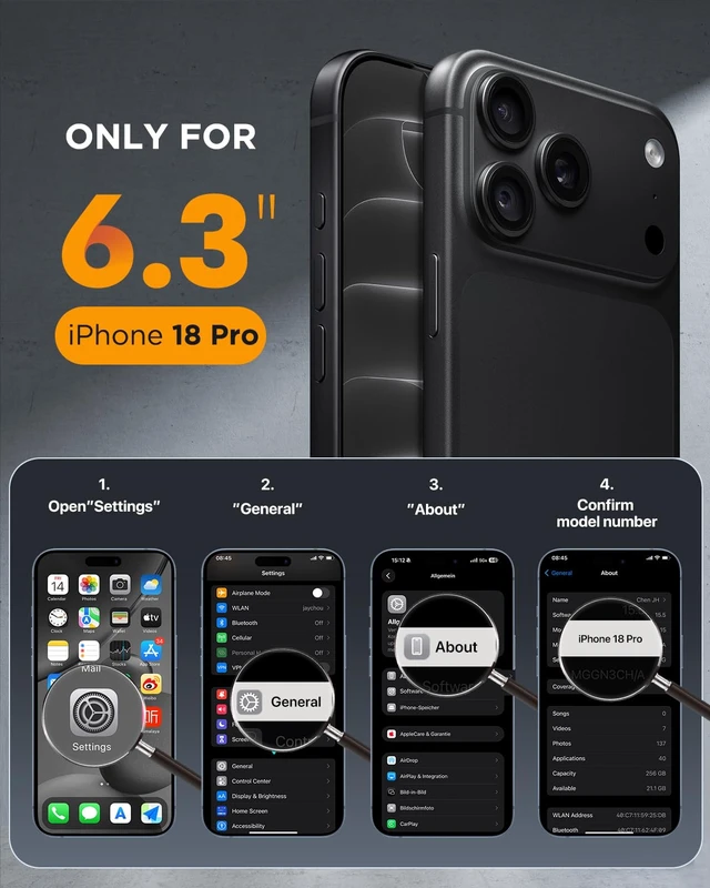 Alt view image 2 of 7 - Magnetic for iPhone 18 Pro Case 6.3", Full Body Protection, Black | Built-in Glass Screen & Full Camera Protector,Compatible with MagSafe,Military Drop Protection Phone Case with Camera Control