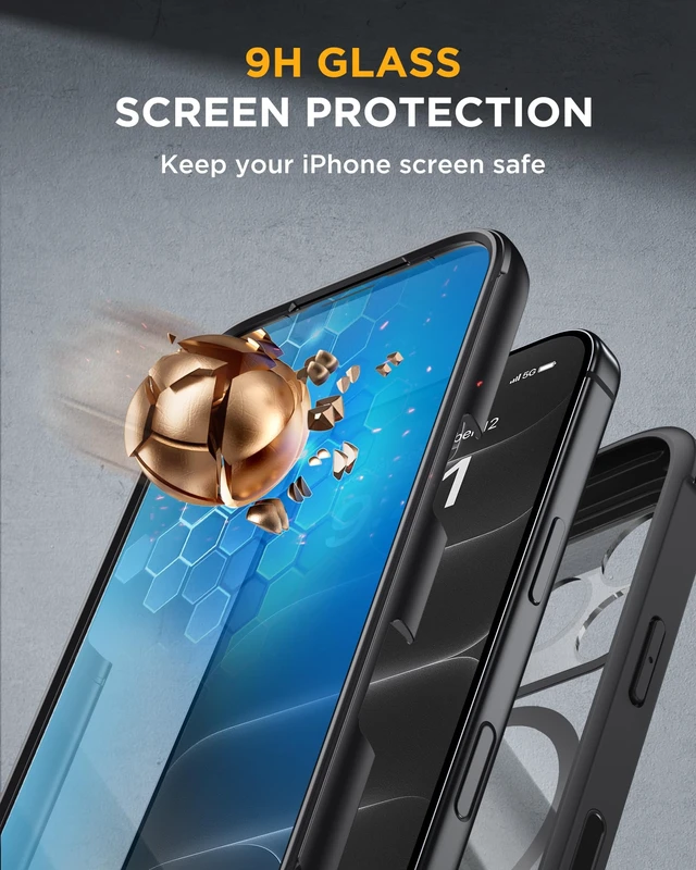 Alt view image 5 of 7 - Magnetic for iPhone 18 Pro Case 6.3", Full Body Protection, Black | Built-in Glass Screen & Full Camera Protector,Compatible with MagSafe,Military Drop Protection Phone Case with Camera Control