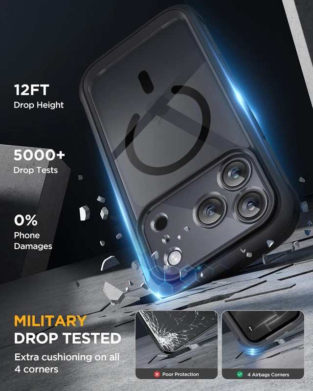 Alt view image 6 of 7 - Magnetic for iPhone 18 Pro Case 6.3", Full Body Protection, Black | Built-in Glass Screen & Full Camera Protector,Compatible with MagSafe,Military Drop Protection Phone Case with Camera Control