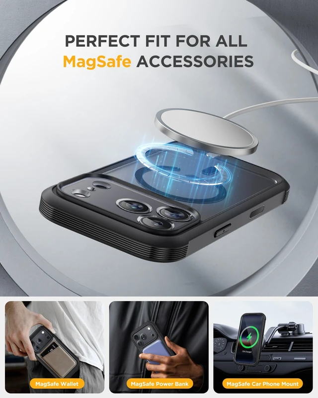 Alt view image 7 of 7 - Magnetic for iPhone 18 Pro Case 6.3", Full Body Protection, Black | Built-in Glass Screen & Full Camera Protector,Compatible with MagSafe,Military Drop Protection Phone Case with Camera Control