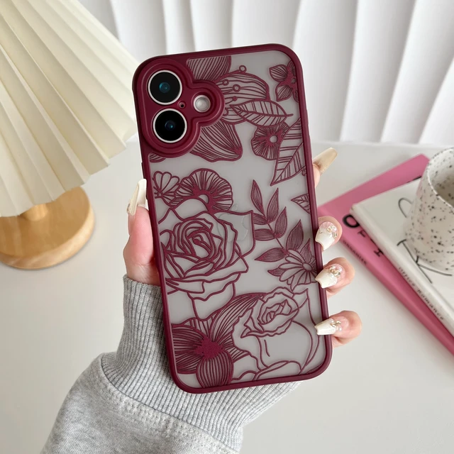 Alt view image 3 of 7 - for iPhone 17 Case Cute Floral, Wine Red | Girly Women Flower Rose Aesthetic Burgundy Pattern, Full Camera Protection Translucent Matte Anti-Yellowing Shockproof Cover