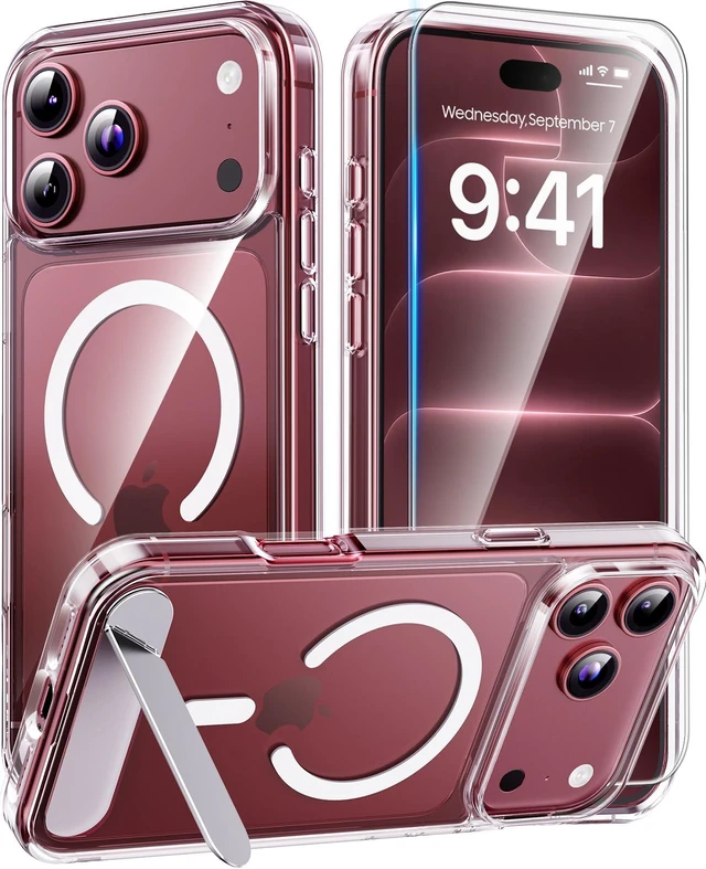 Main image of for iPhone 18 Pro Max Case/iPhone 17 Pro Max Case with Stand, Clear | (Screen Protector)(Compatible with MagSafe)(Military Grade Shockproof) Transparent Drop Protection Slim Phone Case,6.9"
