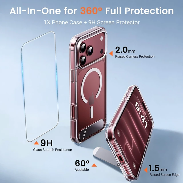 Alt view image 4 of 7 - for iPhone 18 Pro Max Case/iPhone 17 Pro Max Case with Stand, Clear | (Screen Protector)(Compatible with MagSafe)(Military Grade Shockproof) Transparent Drop Protection Slim Phone Case,6.9"