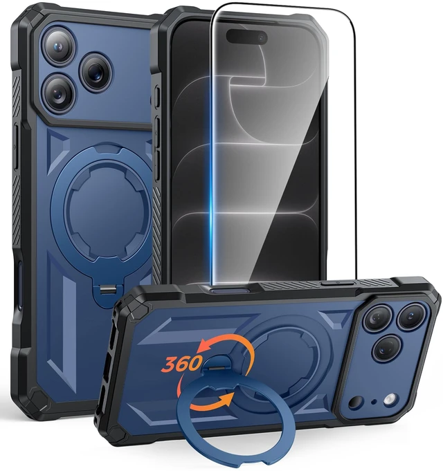 Main image of for iPhone 18 Pro/iPhone 17 Pro Case with 360 Spin Magnetic Stand | Screen Protector, Compatible with MagSafe, Heavy Duty 20FT Military-Grade Drop Protection, Ring Kickstand, Shockproof Rugged