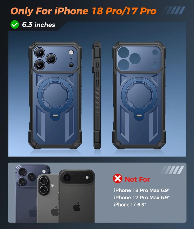 Alt view image 2 of 7 - for iPhone 18 Pro/iPhone 17 Pro Case with 360 Spin Magnetic Stand | Screen Protector, Compatible with MagSafe, Heavy Duty 20FT Military-Grade Drop Protection, Ring Kickstand, Shockproof Rugged