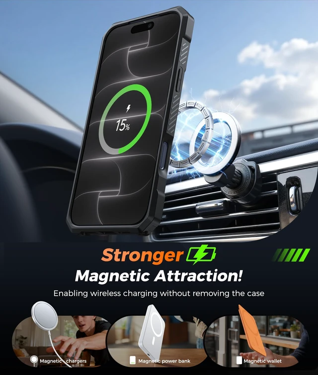 Alt view image 3 of 7 - for iPhone 18 Pro/iPhone 17 Pro Case with 360 Spin Magnetic Stand | Screen Protector, Compatible with MagSafe, Heavy Duty 20FT Military-Grade Drop Protection, Ring Kickstand, Shockproof Rugged
