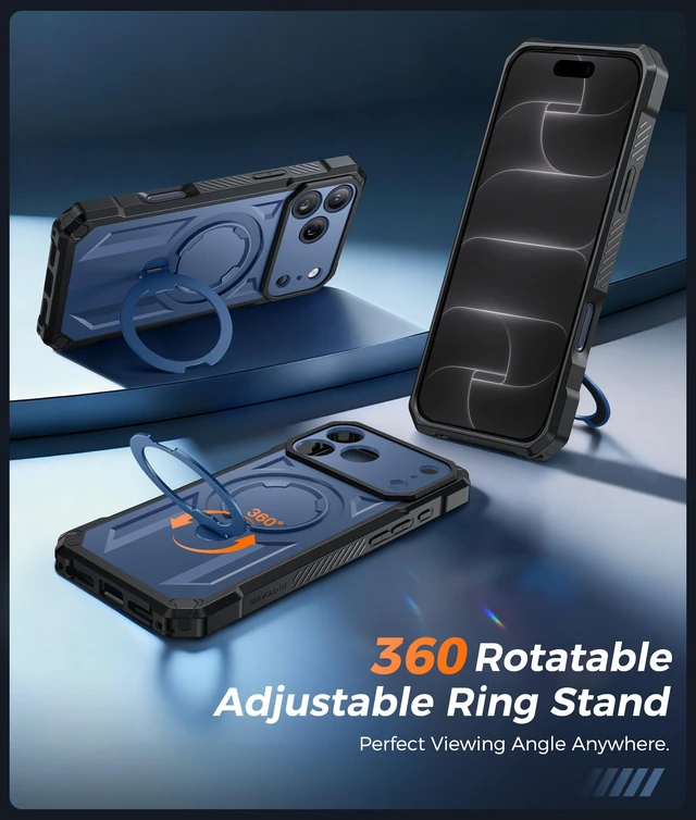 Alt view image 4 of 7 - for iPhone 18 Pro/iPhone 17 Pro Case with 360 Spin Magnetic Stand | Screen Protector, Compatible with MagSafe, Heavy Duty 20FT Military-Grade Drop Protection, Ring Kickstand, Shockproof Rugged
