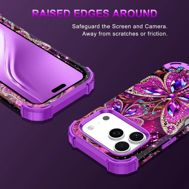 Alt view image 5 of 7 - for iPhone 18 Pro Case,Three Layer Heavy Duty Shockproof Protection Hard Plastic Bumper +Soft Silicone Rubber Protective Case for Apple iPhone 18 Pro 6.3 inch,Glow in The Dark-Diamond Purple