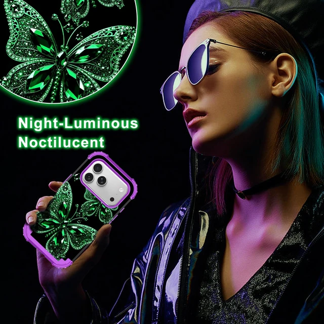 Alt view image 4 of 7 - for iPhone 18 Pro Case,Three Layer Heavy Duty Shockproof Protection Hard Plastic Bumper +Soft Silicone Rubber Protective Case for Apple iPhone 18 Pro 6.3 inch,Glow in The Dark-Diamond Purple