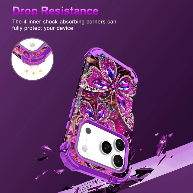 Alt view image 6 of 7 - for iPhone 18 Pro Case,Three Layer Heavy Duty Shockproof Protection Hard Plastic Bumper +Soft Silicone Rubber Protective Case for Apple iPhone 18 Pro 6.3 inch,Glow in The Dark-Diamond Purple