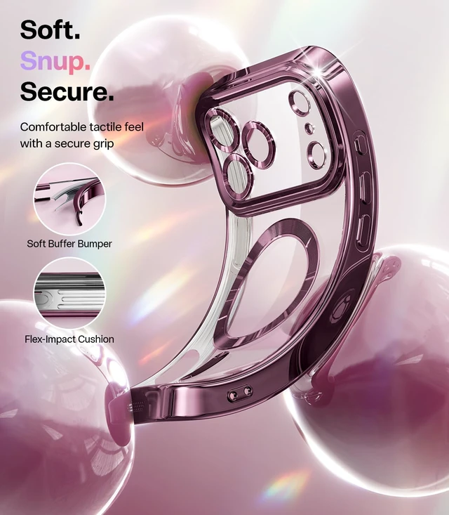 Alt view image 7 of 7 - for iPhone 18 Pro Case with 2X Tempered Glass, Burgundy | Compatible with Magsafe, Double Raised Camera Protection, with Glitter Card & Wrist Strap, Metallic-Plated Edge & Clear Back