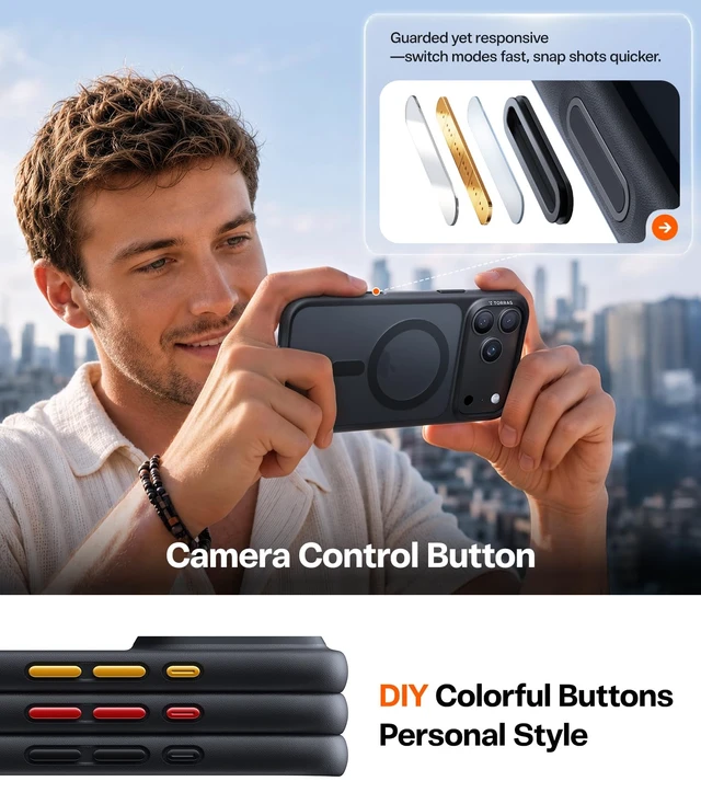 Alt view image 7 of 7 - Stronger Magnetic Shockproof for iPhone 18 Pro Case, Deep Black | Fit for MagSafe, Military Grade Protection, Camera Control, DIY Button, Premium Feel, Translucent Slim Case Anti Fingerprint