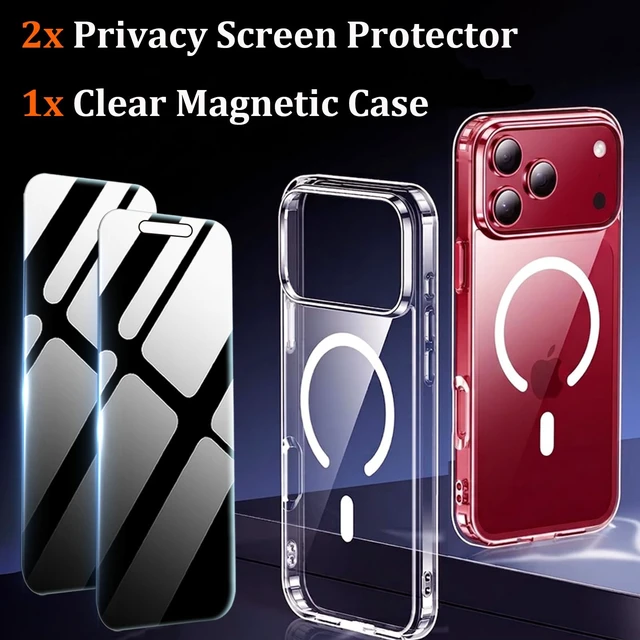 Alt view image 2 of 6 - for iPhone 18 Pro Clear Case with 2 Privacy Screen Protector | Magnetic Case Compatible with MagSafe,Yellowing and Scratch Resistant Shockproof Slim Woman Case for iPhone 18 Pro,Clear