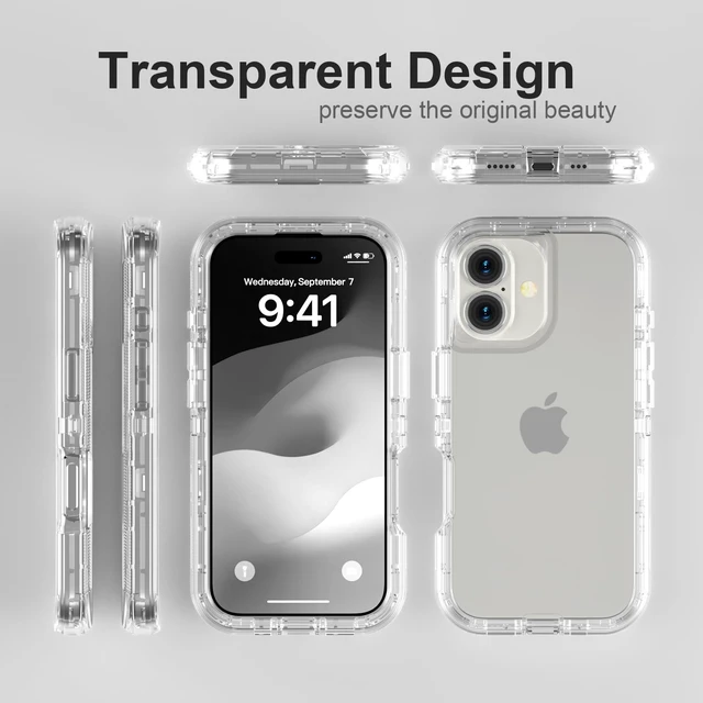 Alt view image 7 of 7 - for iPhone 17 Case, Shockproof, Crystal Clear | Heavy Duty Protection Phone Cases, Anti-Drop, Dual Layer Transparent Rugged Protective Cover, 6.3"