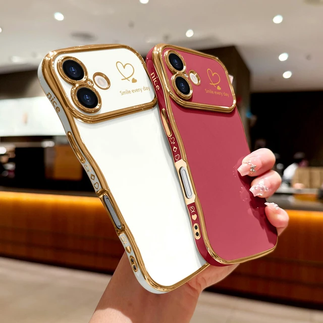 Alt view image 5 of 7 - for iPhone 17 Case Cute for Women Girls Wave Shape, White | Luxury Plating Curly Wavy Frame with Love Heart Pattern, Raised Camera Protection Back Cover Shockproof Phone Case