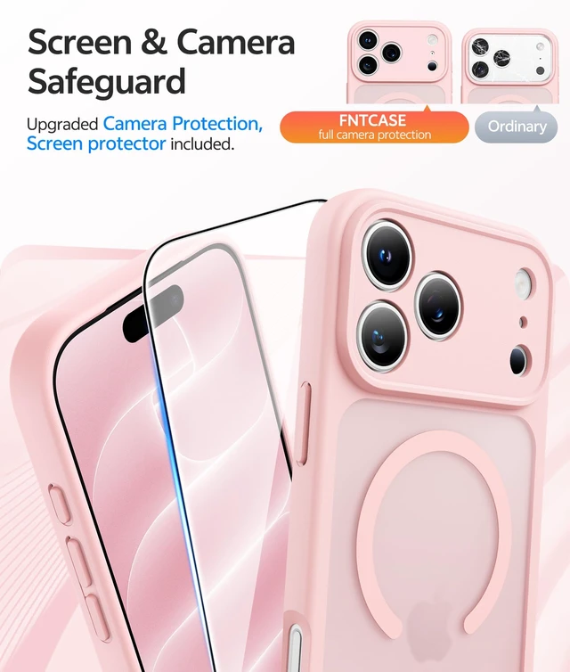 Alt view image 4 of 7 - for iPhone 18 Pro Case / iPhone 17 Pro Case, Fit for Magsafe | Screen Protector, Camera Protection, Translucent Matte, 14FT Military Grade Drop Proof, Shockproof Phone Cover, Light Pink