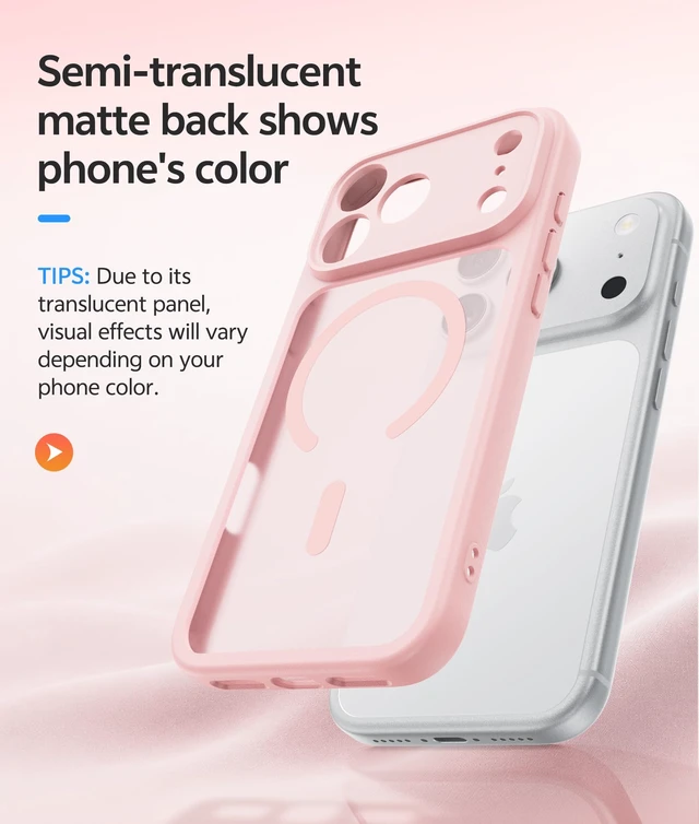 Alt view image 5 of 7 - for iPhone 18 Pro Case / iPhone 17 Pro Case, Fit for Magsafe | Screen Protector, Camera Protection, Translucent Matte, 14FT Military Grade Drop Proof, Shockproof Phone Cover, Light Pink