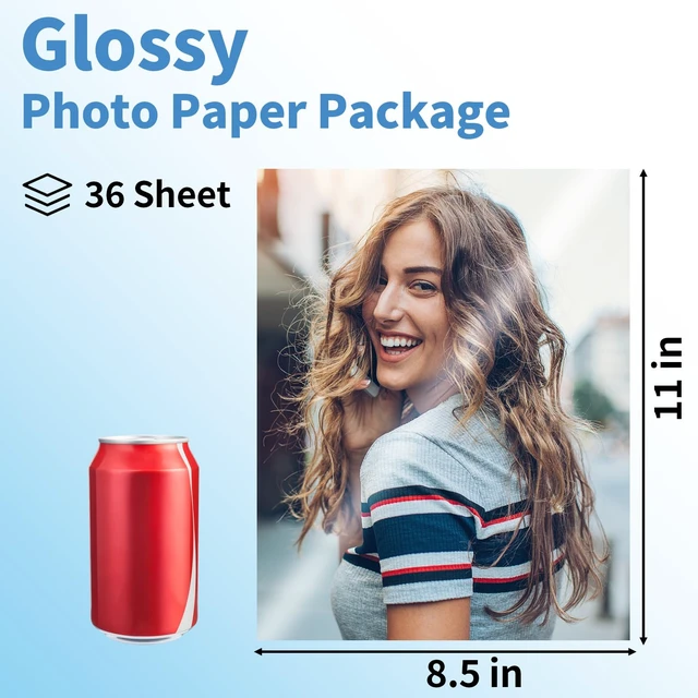 Alt view image 2 of 7 - Glossy Photo Paper 8.5 × 11, 36 Sheets Inkjet Photo Printer Paper | Instant Dry, 180gsm/48lb, Blank Back, Reflective Finish, Advanced Cast Coating, DIY Chip Bag/Flyer/Card/Calendars/Brochures