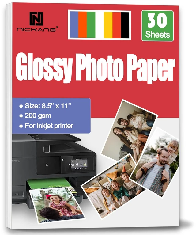 Main image of Glossy Photo Paper 8.5x11, 53LB/200GSM, Letter Size 30 Sheets | Compatible with Inkjet Printers, Premium Weight for Framing & Less Curl, Ideal for Family Photos, School Projects & Chip Bags