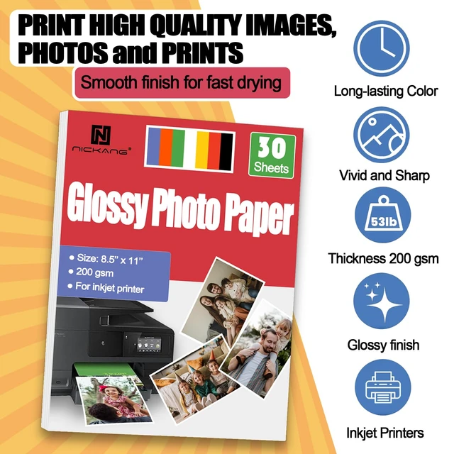 Alt view image 6 of 7 - Glossy Photo Paper 8.5x11, 53LB/200GSM, Letter Size 30 Sheets | Compatible with Inkjet Printers, Premium Weight for Framing & Less Curl, Ideal for Family Photos, School Projects & Chip Bags