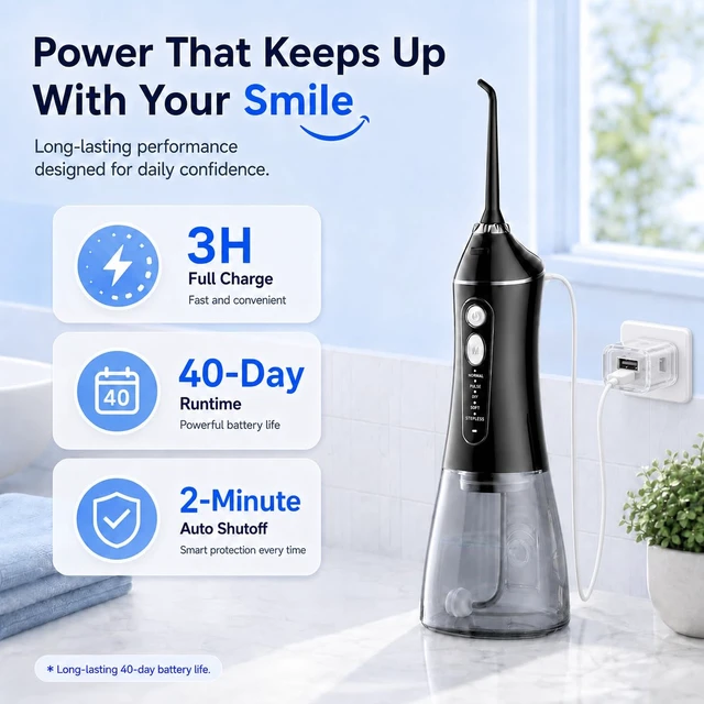 Alt view image 5 of 7 - Cordless Water Flosser for Teeth with 6 Jet Tips, DIY 5 Modes 320ML Tank IPX7 Waterproof Portable Rechargeable Water flosser for Dental Hygiene Cordless for Home and Travel, Black
