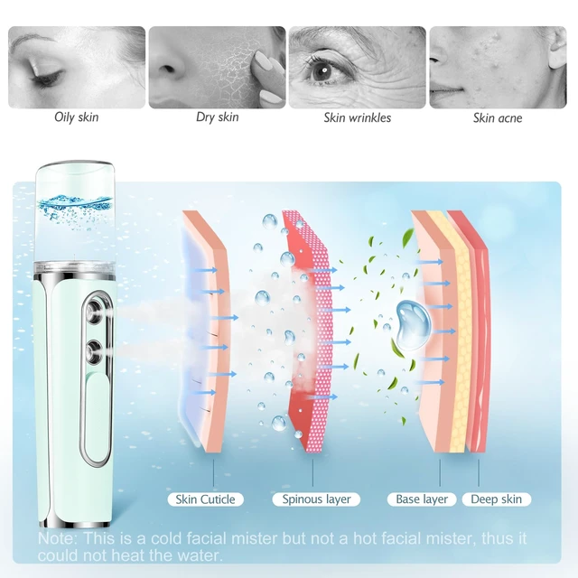 Alt view image 4 of 7 - Nano Mister for Eyelash Extensions, Portable Facial Mist Sprayer with 2 Nozzles, 30ml Water Tank - USB Rechargeable Handheld Face Atomizer for Makeup and Skin Hydration - White