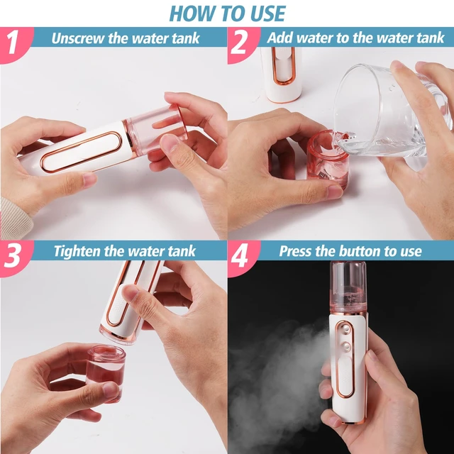 Alt view image 5 of 7 - Nano Mister for Eyelash Extensions, Portable Facial Mist Sprayer with 2 Nozzles, 30ml Water Tank - USB Rechargeable Handheld Face Atomizer for Makeup and Skin Hydration - White