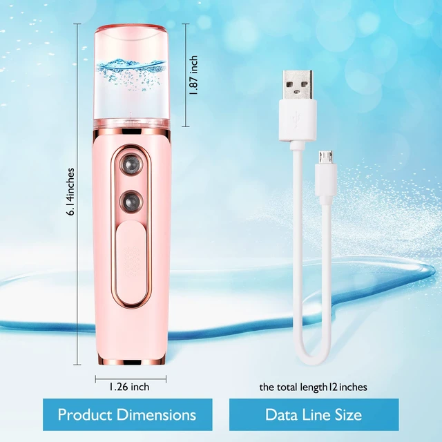 Alt view image 7 of 7 - Nano Mister for Eyelash Extensions, Portable Facial Mist Sprayer with 2 Nozzles, 30ml Water Tank - USB Rechargeable Handheld Face Atomizer for Makeup and Skin Hydration - White