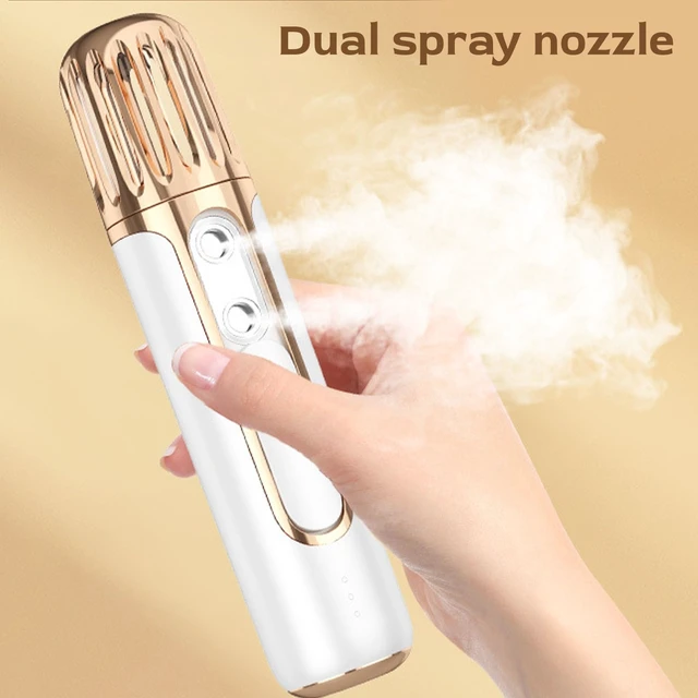 Alt view image 2 of 7 - Facial Mister USB Rechargeable, Nano Mist Sprayer with Dual Nozzles, Portable Cool Mist Sprayer for Face Hydrating, Makeup Setting (White)