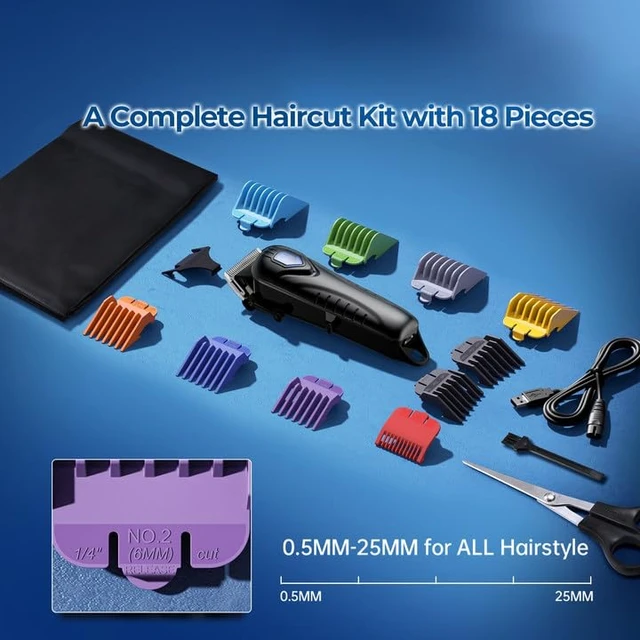Alt view image 2 of 7 - Low Noise Hair Clippers for Men & Women with 10 Color Guide Combs | Cordless Hair Cutting Kit with Carbon Steel Blade, 10 Guide Combs, LED Display, Scissors and Cape, 5H Runtime, Gifts for Men