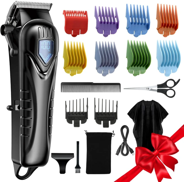 Main image of Low Noise Hair Clippers for Men & Women with 10 Color Guide Combs | Cordless Hair Cutting Kit with Carbon Steel Blade, 10 Guide Combs, LED Display, Scissors and Cape, 5H Runtime, Gifts for Men