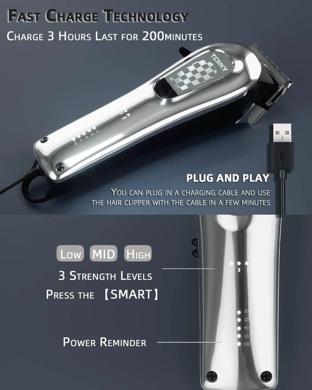 Alt view image 5 of 5 - Hair Clippers for Men Cordless&Corded Barber Clippers for Hair Cutting & Grooming Professional Hair Trimmer for Men Rechargeable Hair Trimmer Kit for Household (Silvery)
