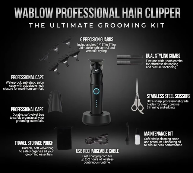 Alt view image 2 of 7 - Hair Clippers for Men,Professional Clippers for Men,beard trimmer for men Cordless Electric Hair Cutting Barber Clippers Rechargeable docking station Zinc Alloy Body Low Noise Guards for Mens (black)