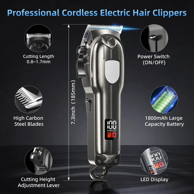 Alt view image 5 of 6 - Electric Hair Clippers Rechargeable, Wireless Electric Hair Trimmer for Hair Cutting with LED Display, Professional Barber Clippers for Baby & Adult (Large)
