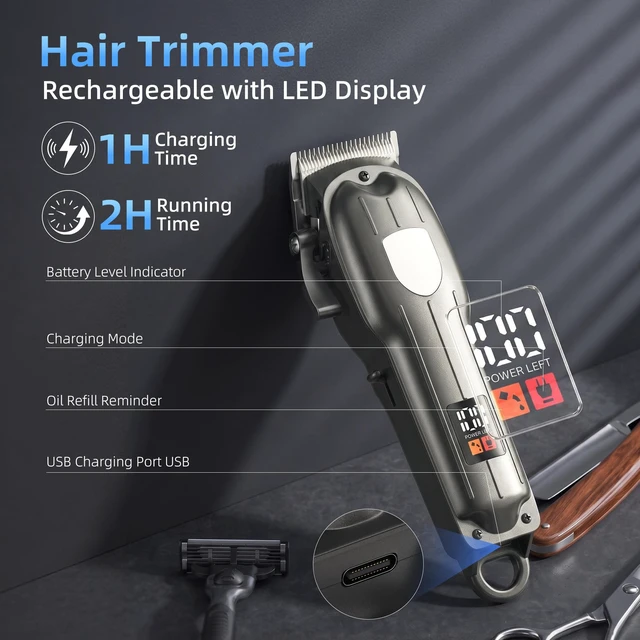 Alt view image 6 of 6 - Electric Hair Clippers Rechargeable, Wireless Electric Hair Trimmer for Hair Cutting with LED Display, Professional Barber Clippers for Baby & Adult (Large)