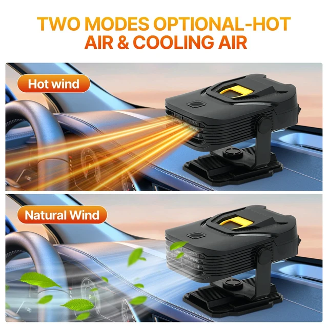 Alt view image 3 of 4 - 12V Portable Car Heater & Defroster 2-in-1 Heating & Fan with 360 Swivel Base, 150W-200W, Plug in Auto Car Heaters for Vehicle, SUV, Truck & RV