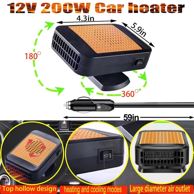Alt view image 6 of 7 - Car Heater for Vehicle,12V 200W Portable Car Heater that Plugs into Cigarette Lighter,Defroster for Car Windshield,2 in 1 Heating & Cooling Fans,Defrost Defogger,Car Plug in Heaters for Car