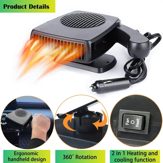 Alt view image 5 of 7 - 12V Car Heater Portable, Portable Heater for Car, 360° Rotatable Car Defroster Windshield Heater 12v Car Heater That Plugs Into Cigarette Lighter(Black)