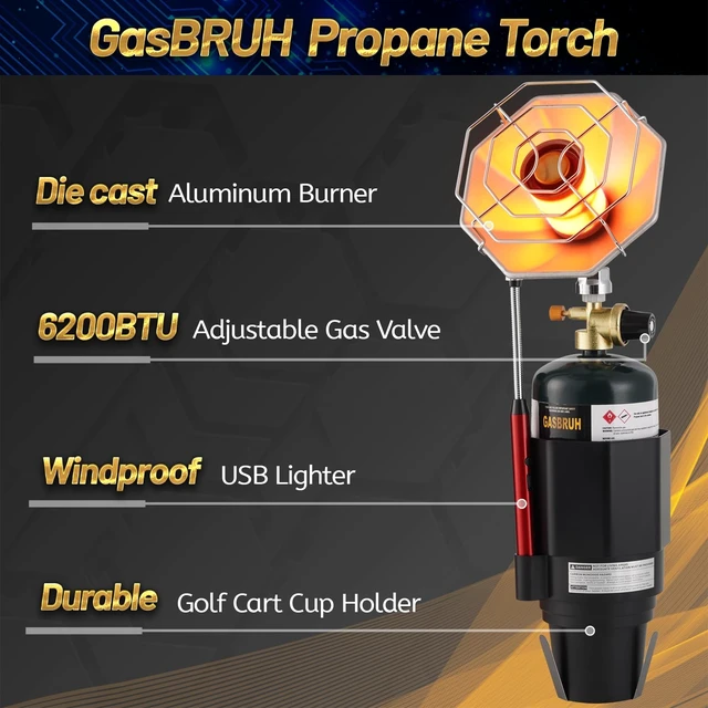 Alt view image 3 of 5 - Golf Cart Heater with Cup Holder-Control Valve,6200BTU Portable Outdoor Propane Heater with Windproof USB Lighter, compatible for Most Golf Cart EZGO, Yamaha& Club Car (Fuel Not included)