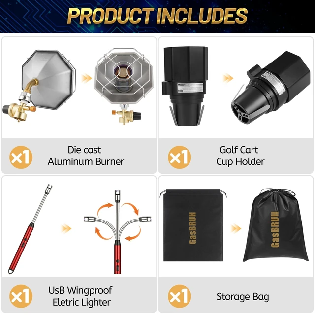 Alt view image 2 of 5 - Golf Cart Heater with Cup Holder-Control Valve,6200BTU Portable Outdoor Propane Heater with Windproof USB Lighter, compatible for Most Golf Cart EZGO, Yamaha& Club Car (Fuel Not included)