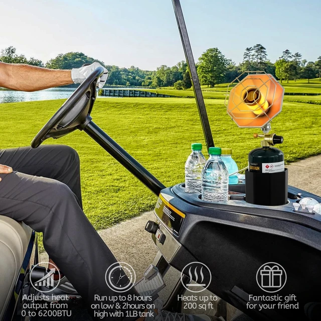 Alt view image 5 of 5 - Golf Cart Heater with Cup Holder-Control Valve,6200BTU Portable Outdoor Propane Heater with Windproof USB Lighter, compatible for Most Golf Cart EZGO, Yamaha& Club Car (Fuel Not included)