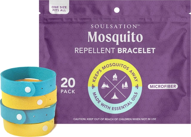 Main image of Mosquito Repellent Bracelets for Kids & Adults, Natural, 20 Pk | Microfiber Bug Bands, DEET-Free, Plant-Based, Individually Wrapped, Easy to Use, For Travel & Outdoors, Hiking, Camping