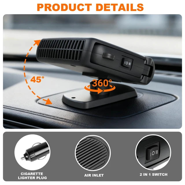 Alt view image 3 of 7 - 12v 200W Car Heater, Portable Car Heater and Defroster,Windshield Defogger, Applicable All 12V Vehicles Car Heater