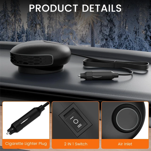 Alt view image 4 of 6 - 12V 150W Car Heater for Car Defroster Windshield Heater | Plug in Car Heater for Fast Heating Defrost Defog, Car Heaters for Vehicle, Plug Into Cigarette Lighter for Cars, SUV & RV
