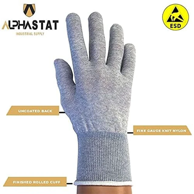 Alt view image 3 of 7 - ESD Anti Static Gloves, Nylon and Conductive Carbon For Use In Electronics, Semiconductor, Factories - Uncoated Medium 1 Pair