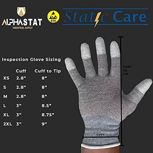 Alt view image 7 of 7 - ESD Anti Static Gloves, Nylon and Conductive Carbon For Use In Electronics, Semiconductor, Factories - Uncoated Medium 1 Pair