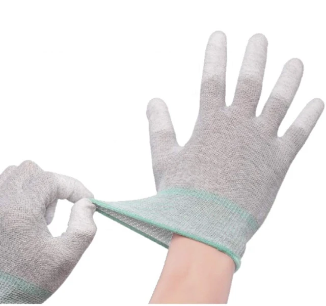 Alt view image 3 of 6 - Anti Static Gloves, Large, Yellow | 10 Pairs, Coated Fingertip, Grey Carbon Fibers, 13G ESD Safety Work