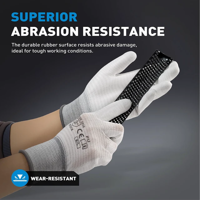 Alt view image 2 of 7 - 12 Pairs Work Gloves with Non-Slip, 13 Gauge Polyester Seamless Gloves with Polyurethane Coated, Garden Gloves for Men and Women, X-Large