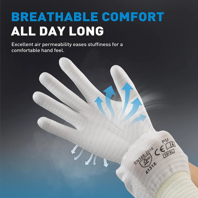 Alt view image 4 of 7 - 12 Pairs Work Gloves with Non-Slip, 13 Gauge Polyester Seamless Gloves with Polyurethane Coated, Garden Gloves for Men and Women, X-Large