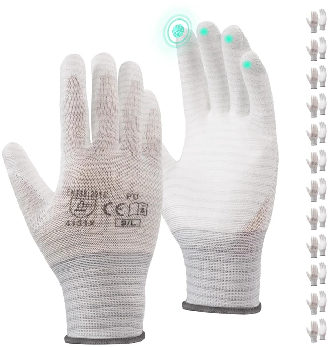 Main image of 12 Pairs Work Gloves with Non-Slip, 13 Gauge Polyester Seamless Gloves with Polyurethane Coated, Garden Gloves for Men and Women, X-Large